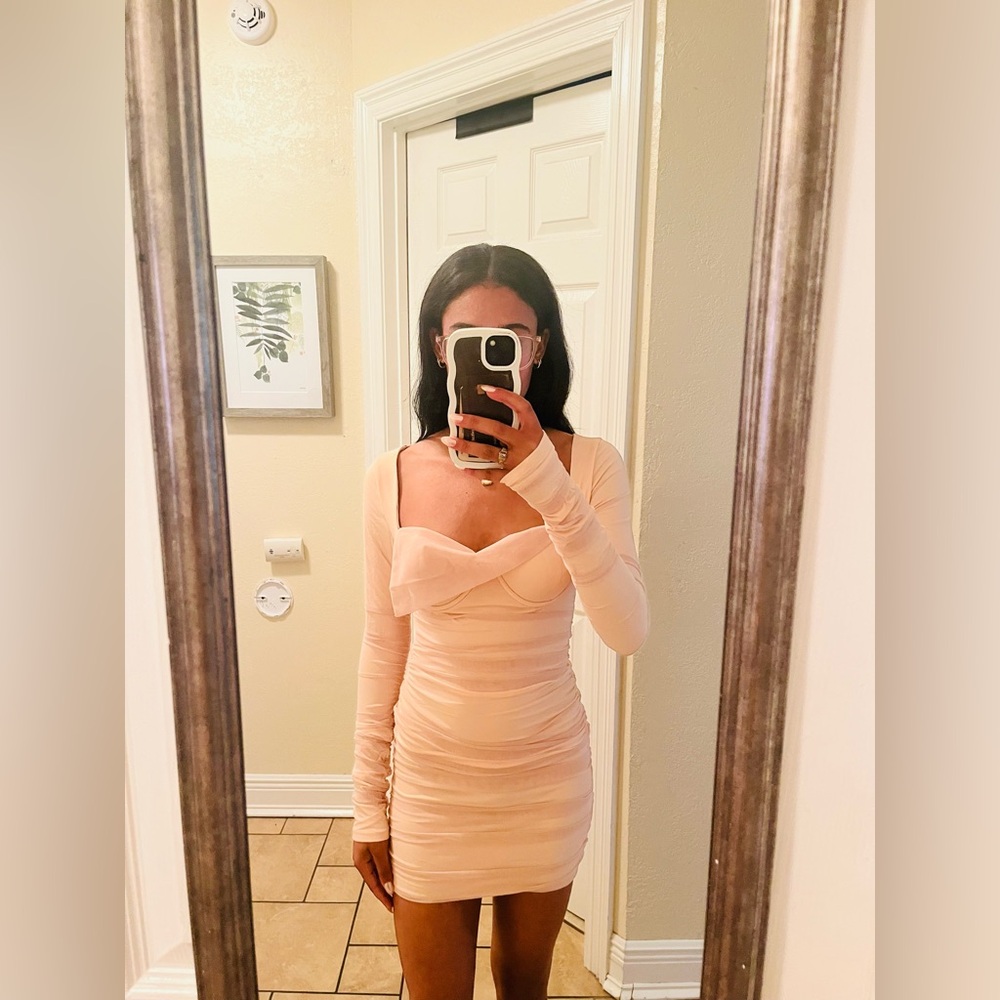 Elegant Cream Long-Sleeve Dress